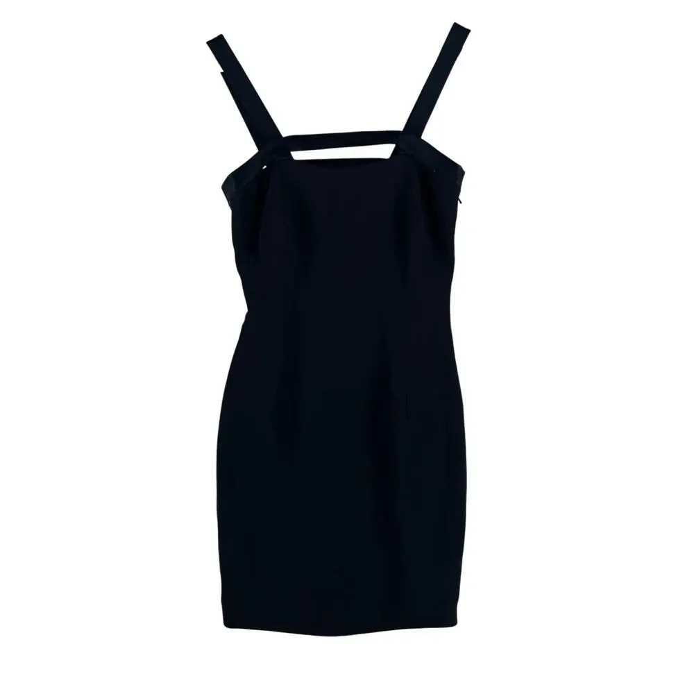 Caché Womens Sheath Mini Dress Size 2 Black Sleeveless Square Neck Lined LBD - Picture 1 of 7